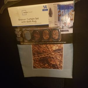 14 PIECE MAINSTAYS SHOWER CURTAIN SET WITH BATH RUG